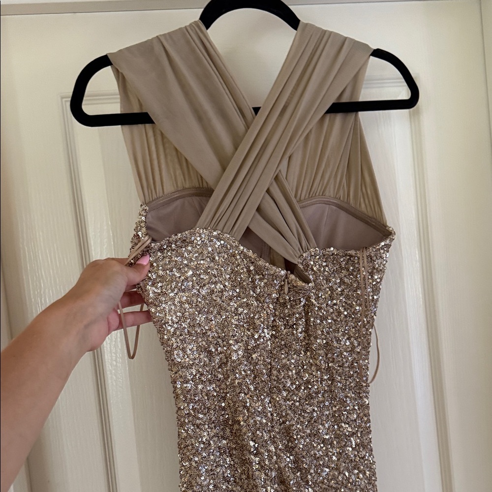 Gold Sequin Halter Evening Gown - Picture 7 of 7